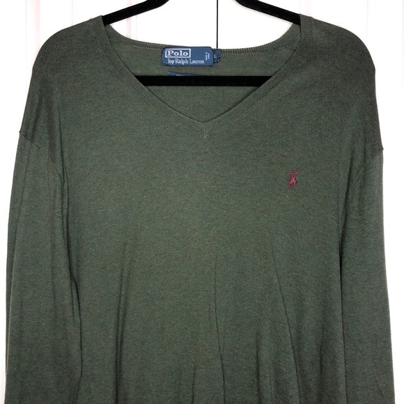 Polo by Ralph Lauren V Neck Lightweight Heather Green Sweater Size Large - Picture 2 of 7